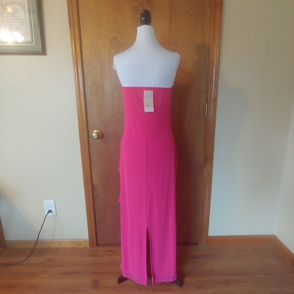 NWT BTFBM Hot Pink Strapless Tube Ruffle Frill Mesh Bodycon Long Maxi Dress XXL - Picture 5 of 13
